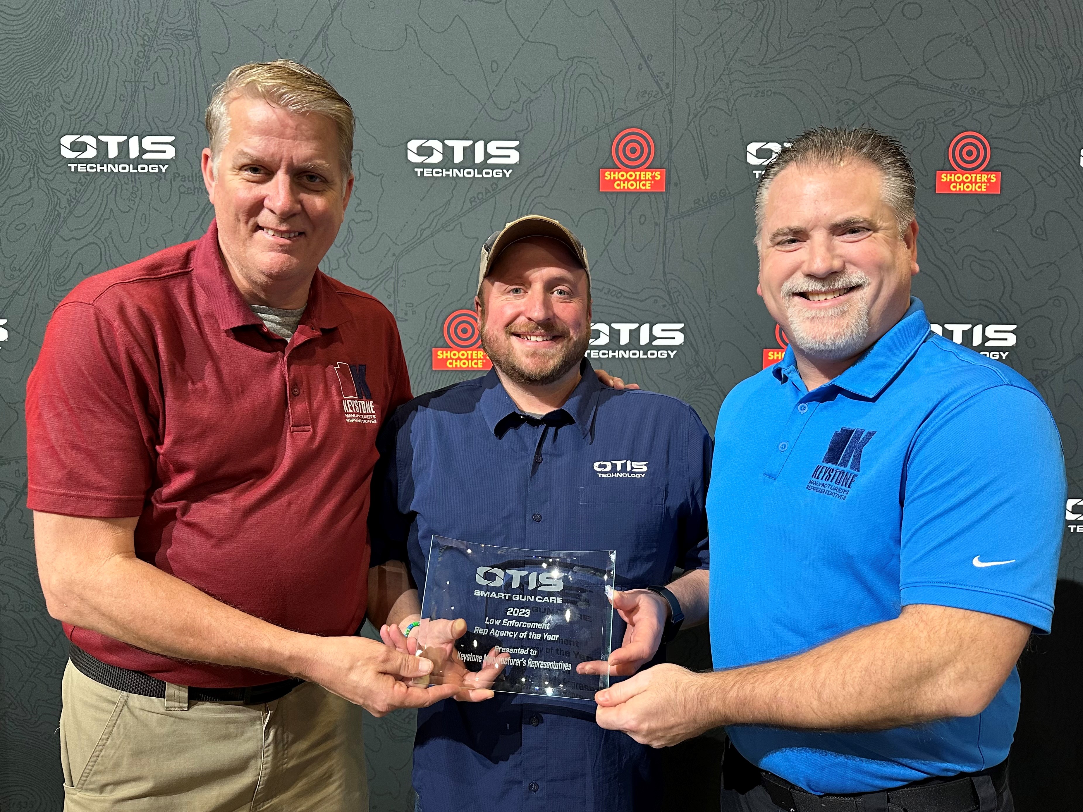 Chris Gaskin (left) and Mark Boisvert (right) from Keystone Manufacturer’s Representatives, receiving the Law Enforcement Sales Agency of the Year Award with Greg Essenlohr (Otis Technology, Law Enforcement and Government Sales Manager)