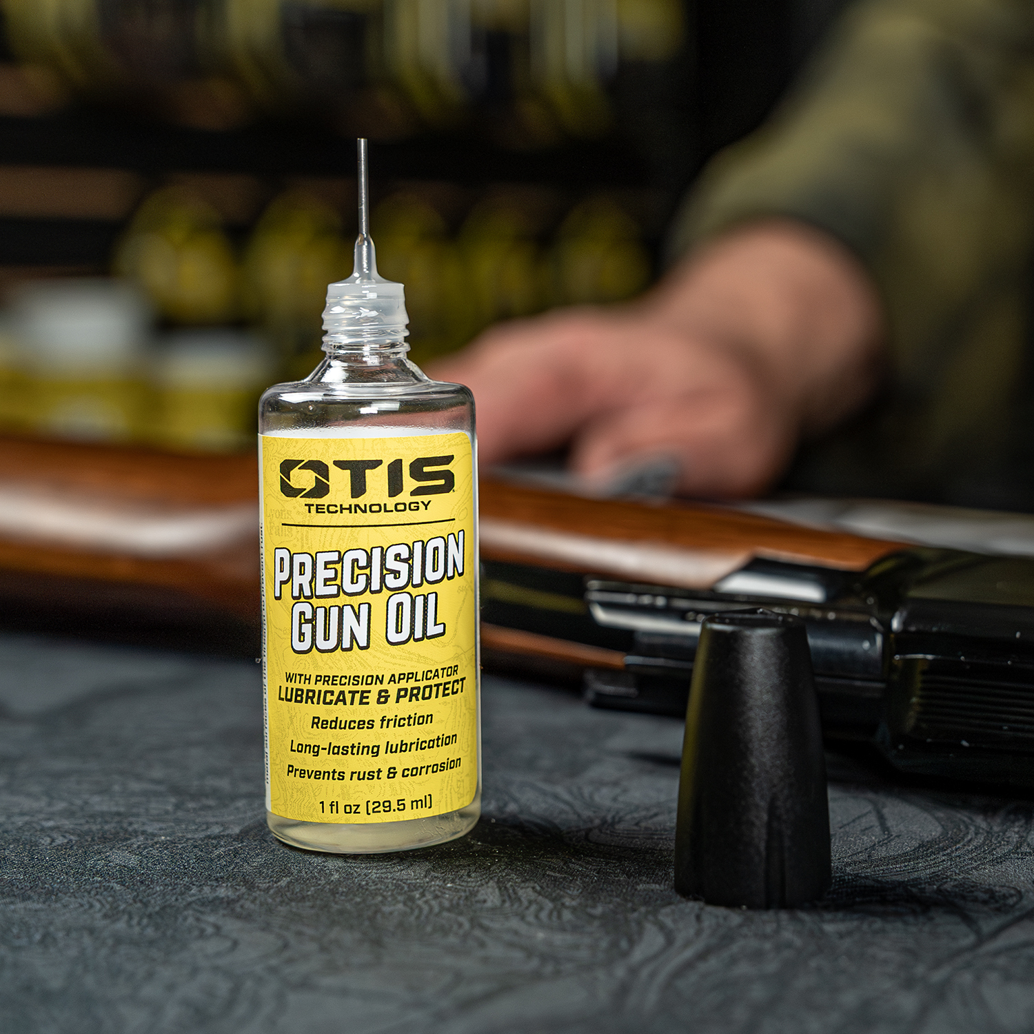 still life image of Otis Technology Precision Gun Oil with precision needle applicator 