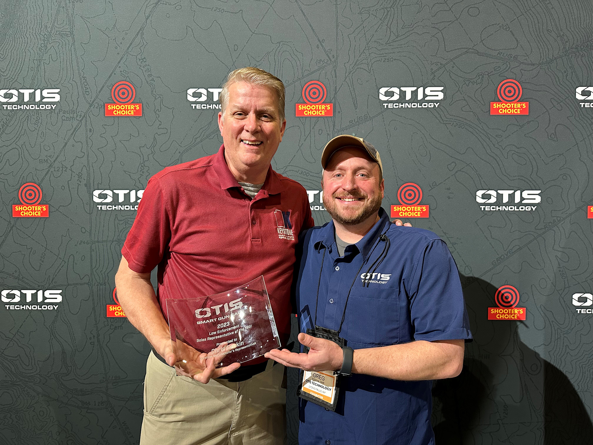 Chris Gaskin (Keystone Manufacturer's Representatives) receiving Law Enforcement Sales Representative of the Year Award from Greg Essenlohr (Otis Technology, Law Enforcement and Government Sales Manager)